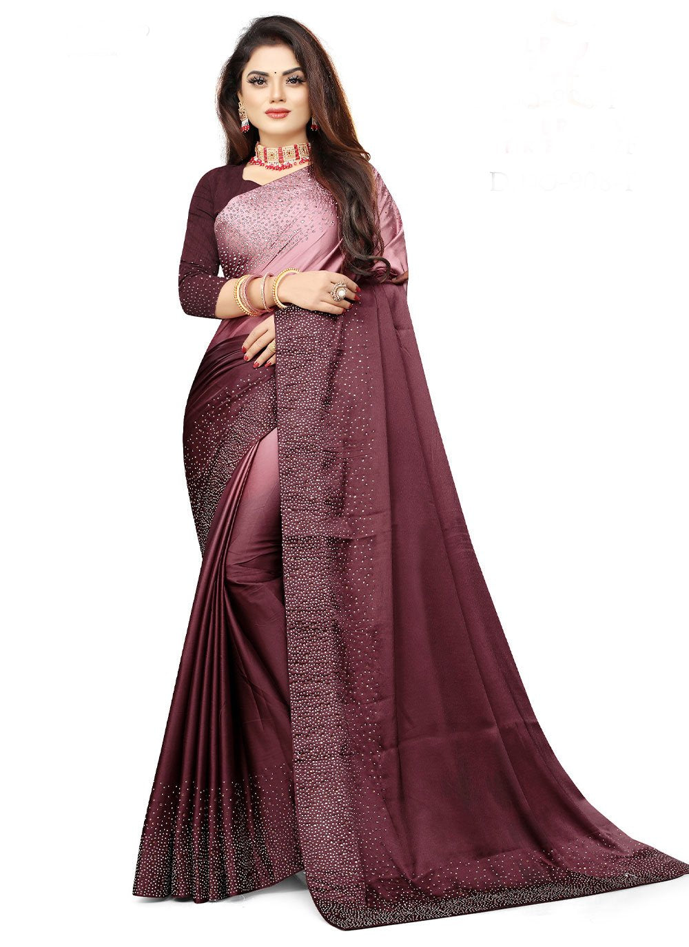 Classic Satin Wine Lace Saree