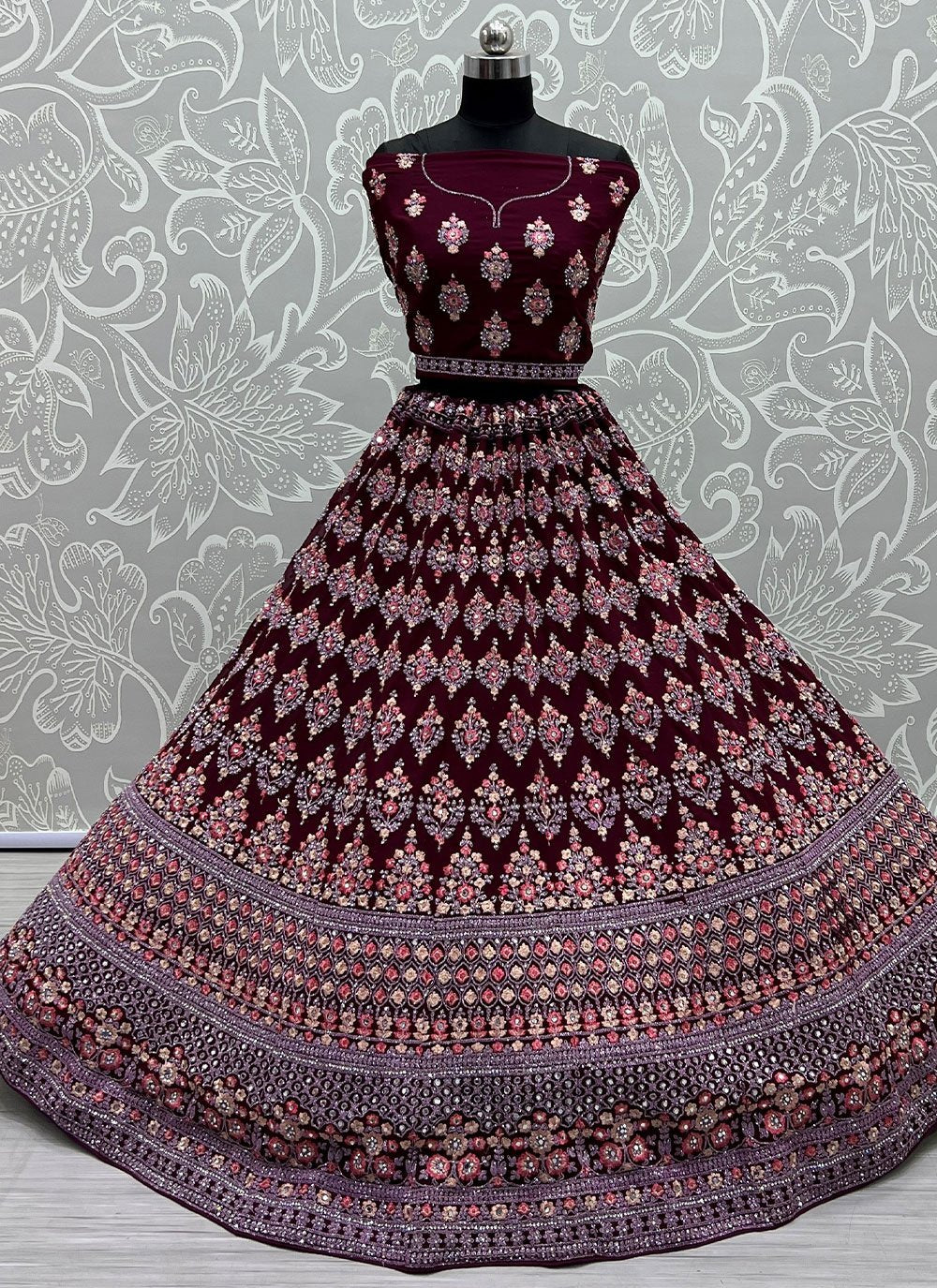 Lehenga Choli Georgette Wine Diamond Lehenga Choli