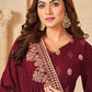 Pakistani Salwar Suit Velvet Viscose Wine Diamond Salwar Kameez