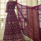 Floor Lenght Salwar Suit Net Wine Embroidered Salwar Kameez