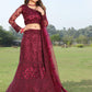Lehenga Choli Net Wine Embroidered Lehenga Choli