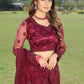 Lehenga Choli Net Wine Embroidered Lehenga Choli
