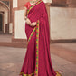 Contemporary Vichitra Silk Wine Embroidered Saree