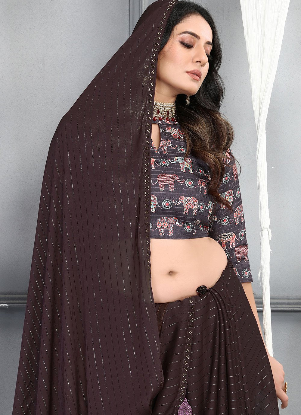 Classic Silk Wine Plain Saree