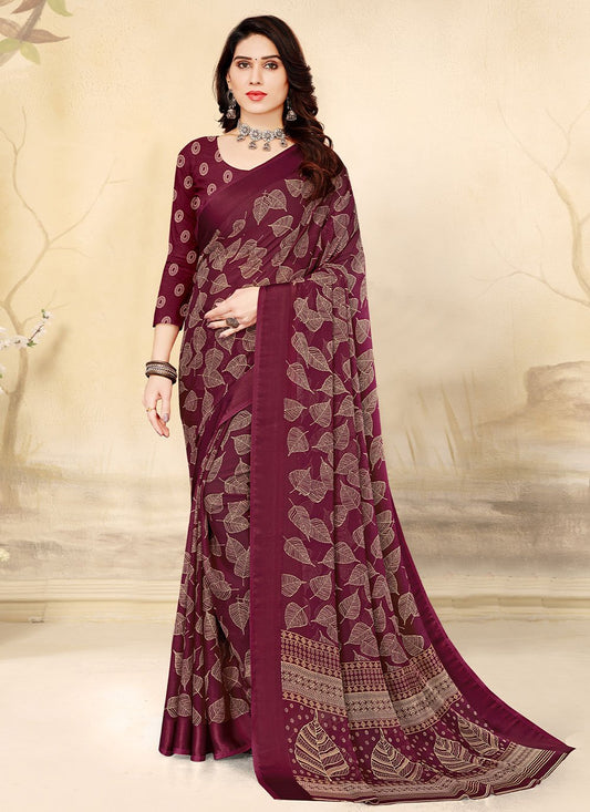 Classic Chiffon Wine Print Saree