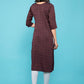 Party Wear Kurti Cotton Wine Print Kurtis