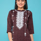 Party Wear Kurti Cotton Wine Print Kurtis