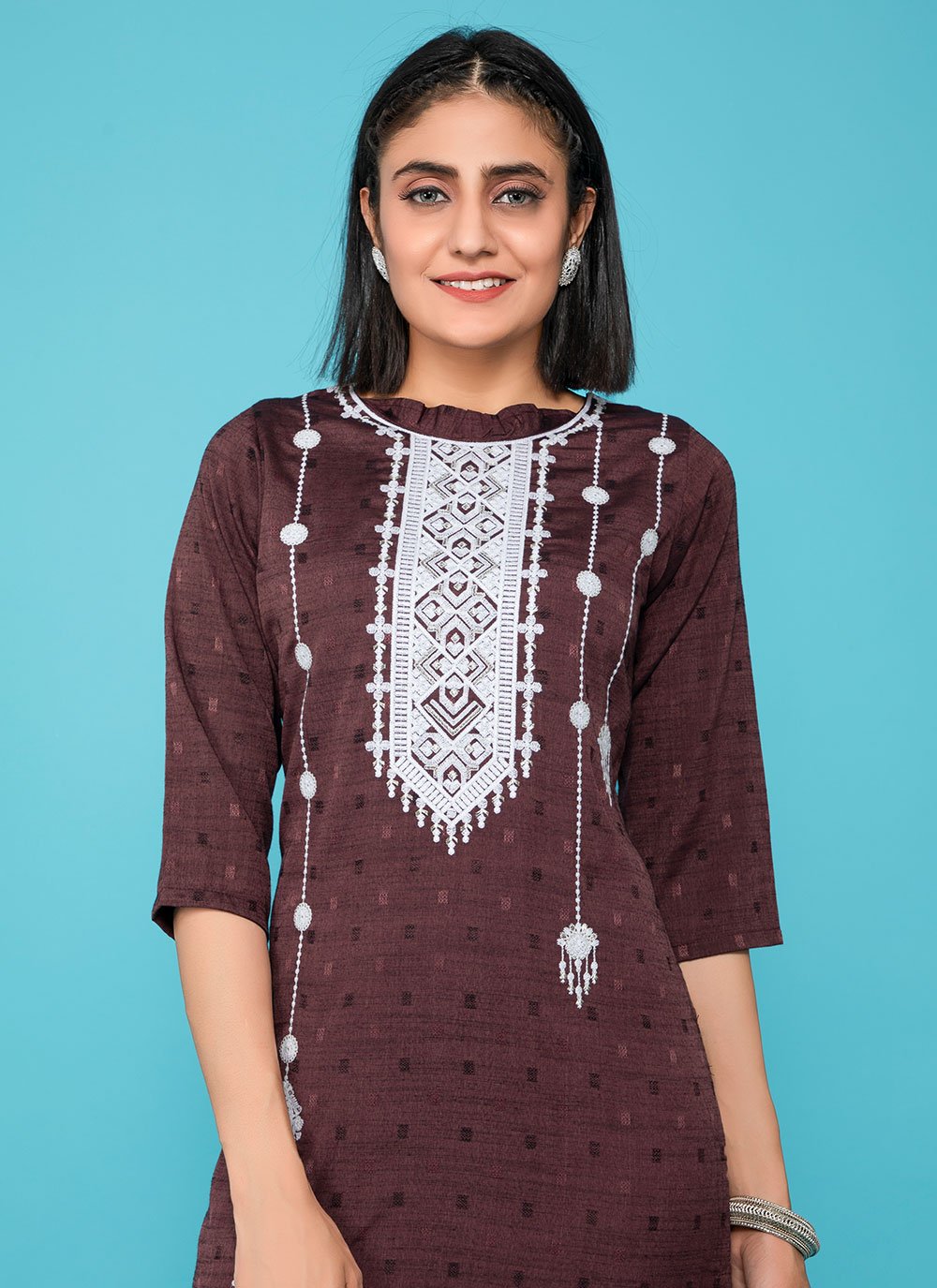 Party Wear Kurti Cotton Wine Print Kurtis