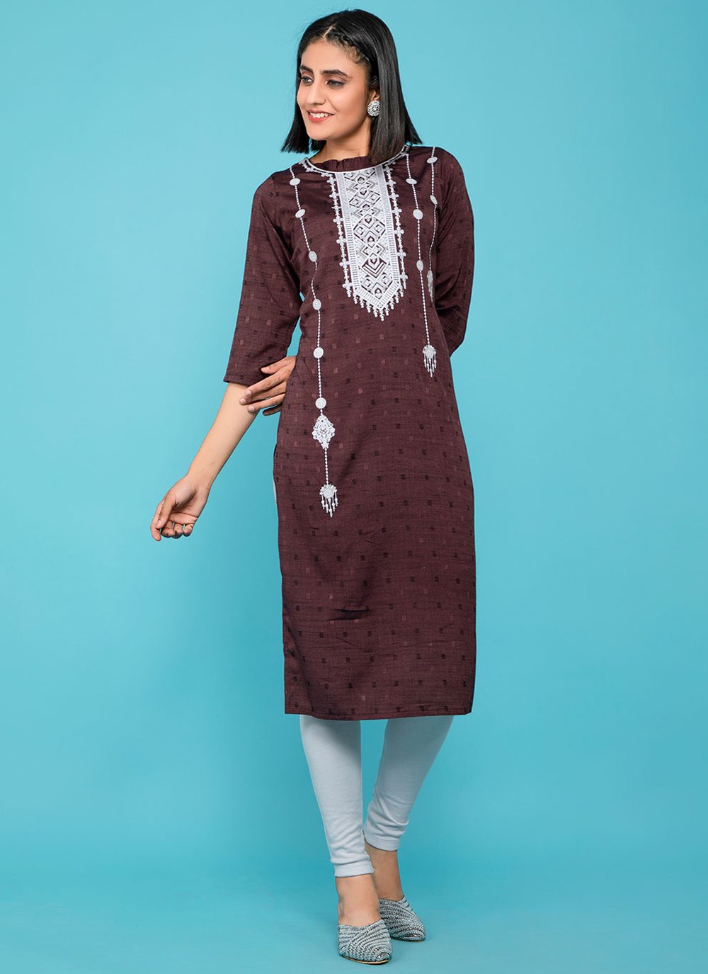 Party Wear Kurti Cotton Wine Print Kurtis