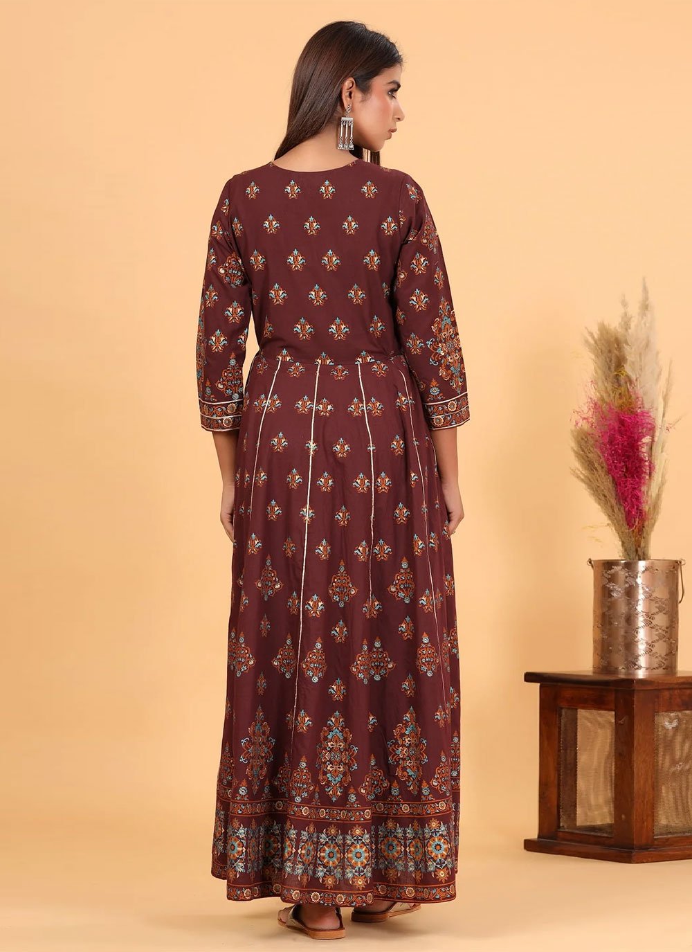 Gown Cotton Wine Print Gown