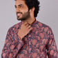 Kurta Pyjama Silk Wine Print Mens