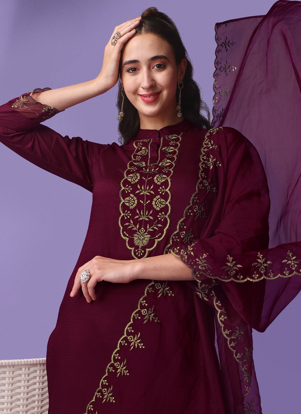 Salwar Suit Rayon Viscose Wine Embroidered Salwar Kameez