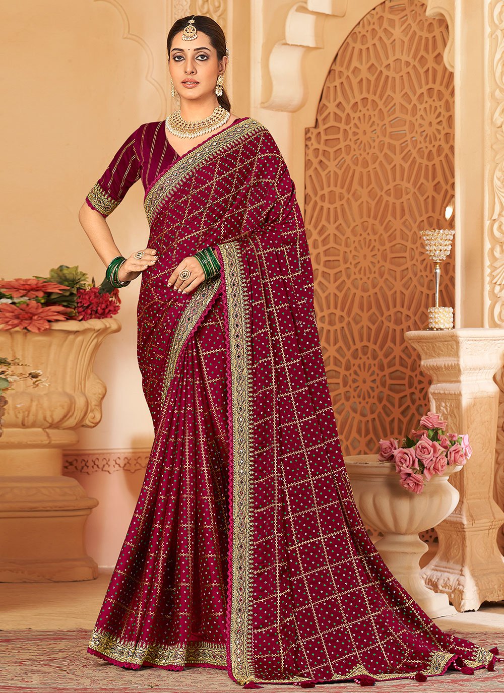 Classic Silk Wine Embroidered Saree