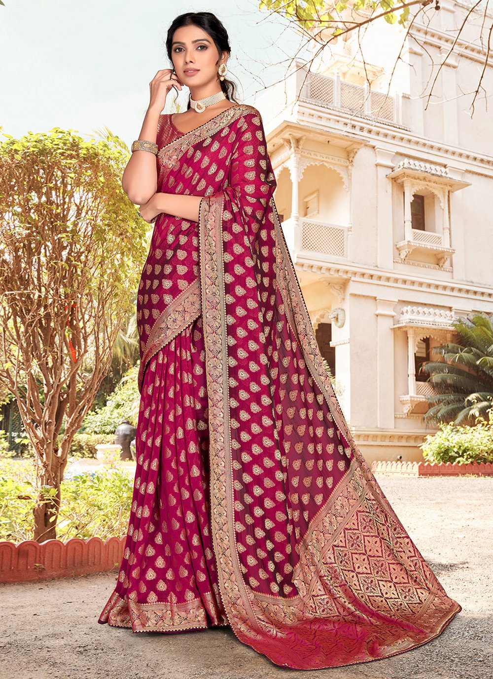 Traditional Saree Silk Wine Patch Border Saree