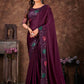 Trendy Saree Satin Silk Wine Embroidered Saree