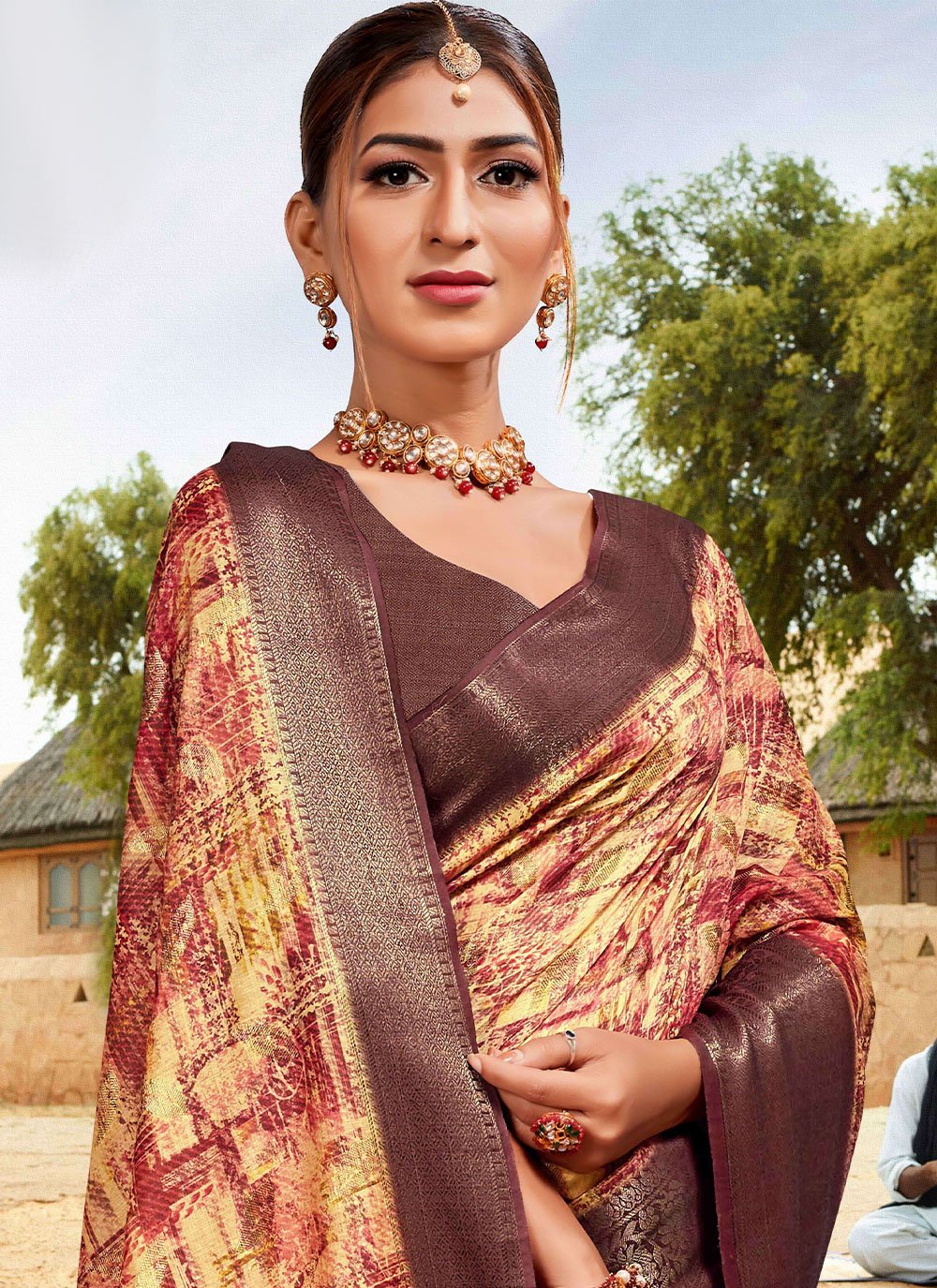 Trendy Saree Banarasi Silk Cotton Wine Digital Print Saree