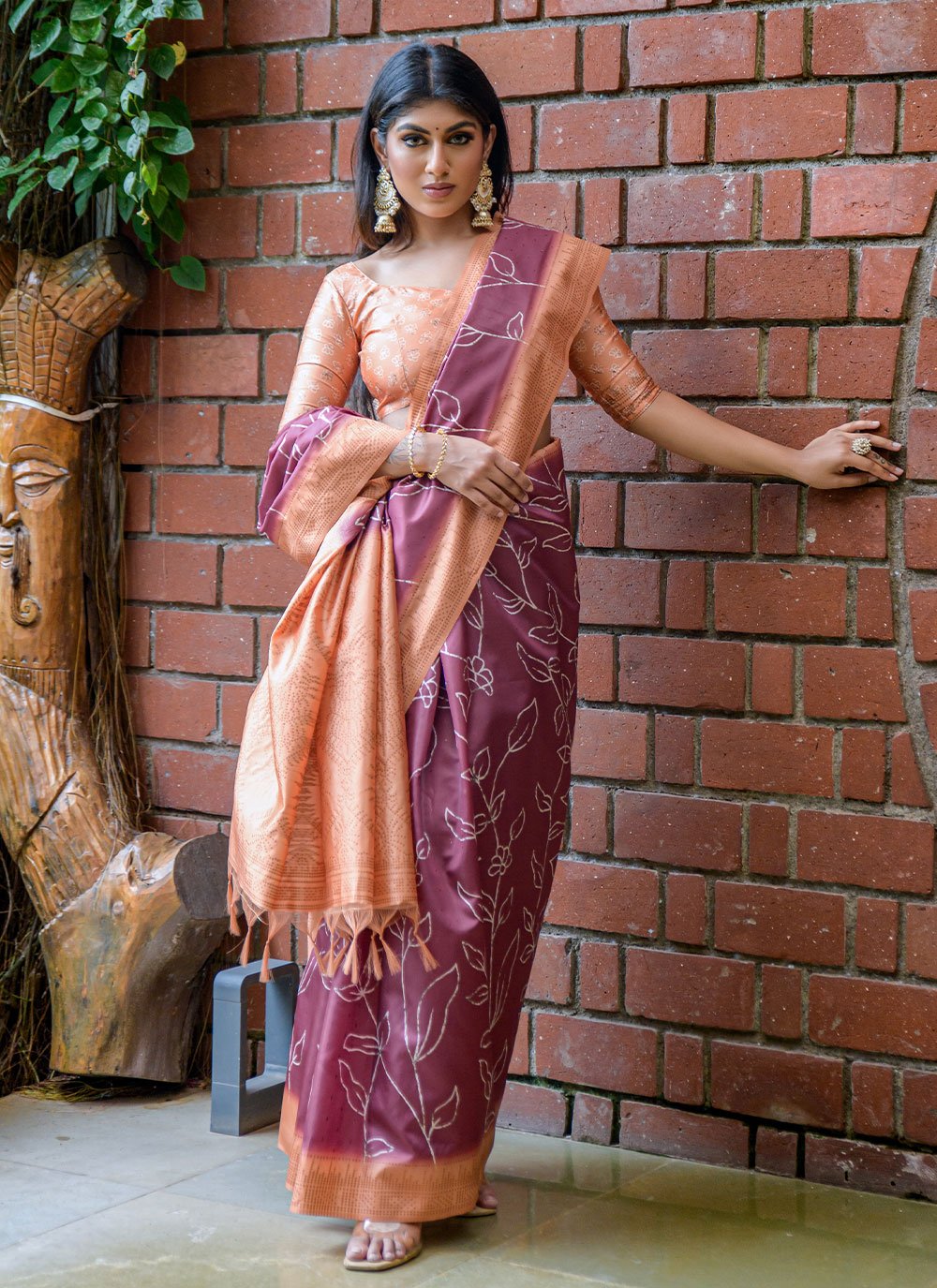 Trendy Saree Cotton Silk Wine Jacquard Work Saree