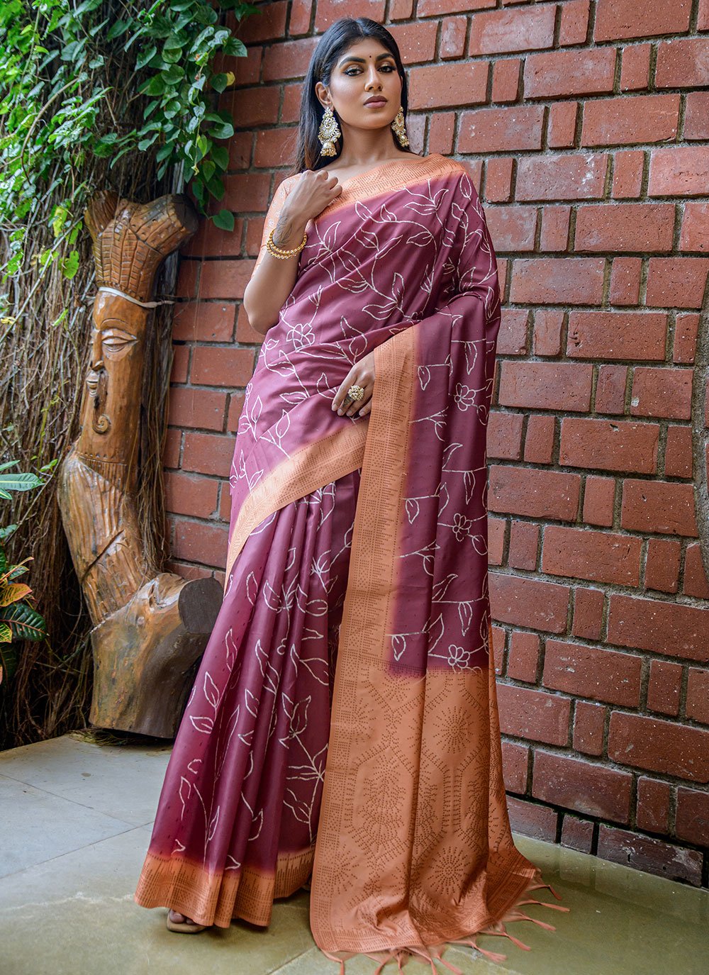 Trendy Saree Cotton Silk Wine Jacquard Work Saree