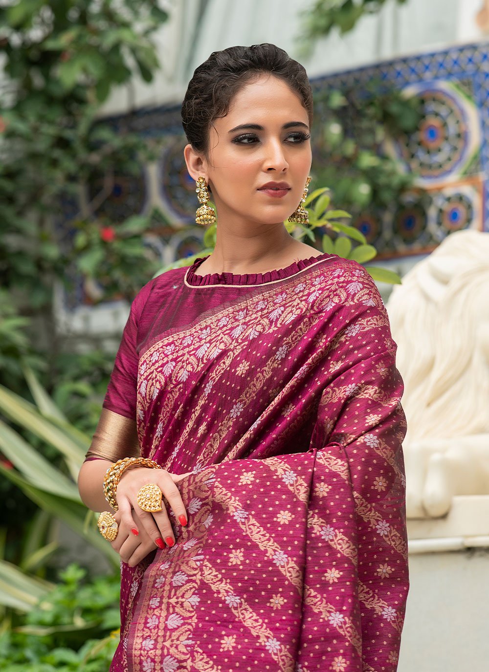 Classic Tussar Silk Wine Woven Saree