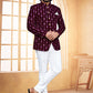 Jodhpuri Suit Velvet Wine Embroidered Mens