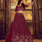 A Line Lehenga Faux Georgette Wine Embroidered Lehenga Choli