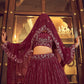 A Line Lehenga Faux Georgette Wine Embroidered Lehenga Choli