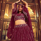 A Line Lehenga Faux Georgette Wine Embroidered Lehenga Choli