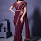 Contemporary Faux Crepe Georgette Wine Cord Work Saree