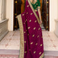 Classic Vichitra Silk Wine Embroidered Saree