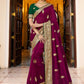 Classic Vichitra Silk Wine Embroidered Saree