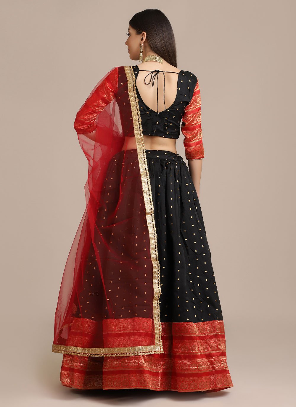 A Line Lehenga Jacquard Black Woven Lehenga Choli