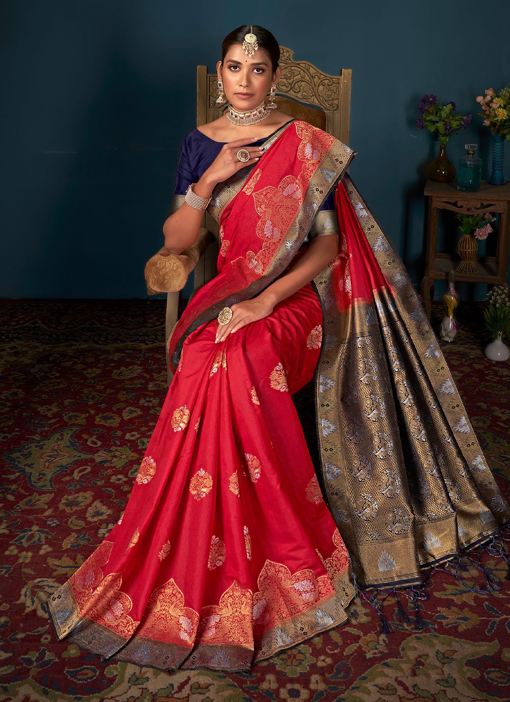 Contemporary Art Banarasi Silk Red Woven Saree