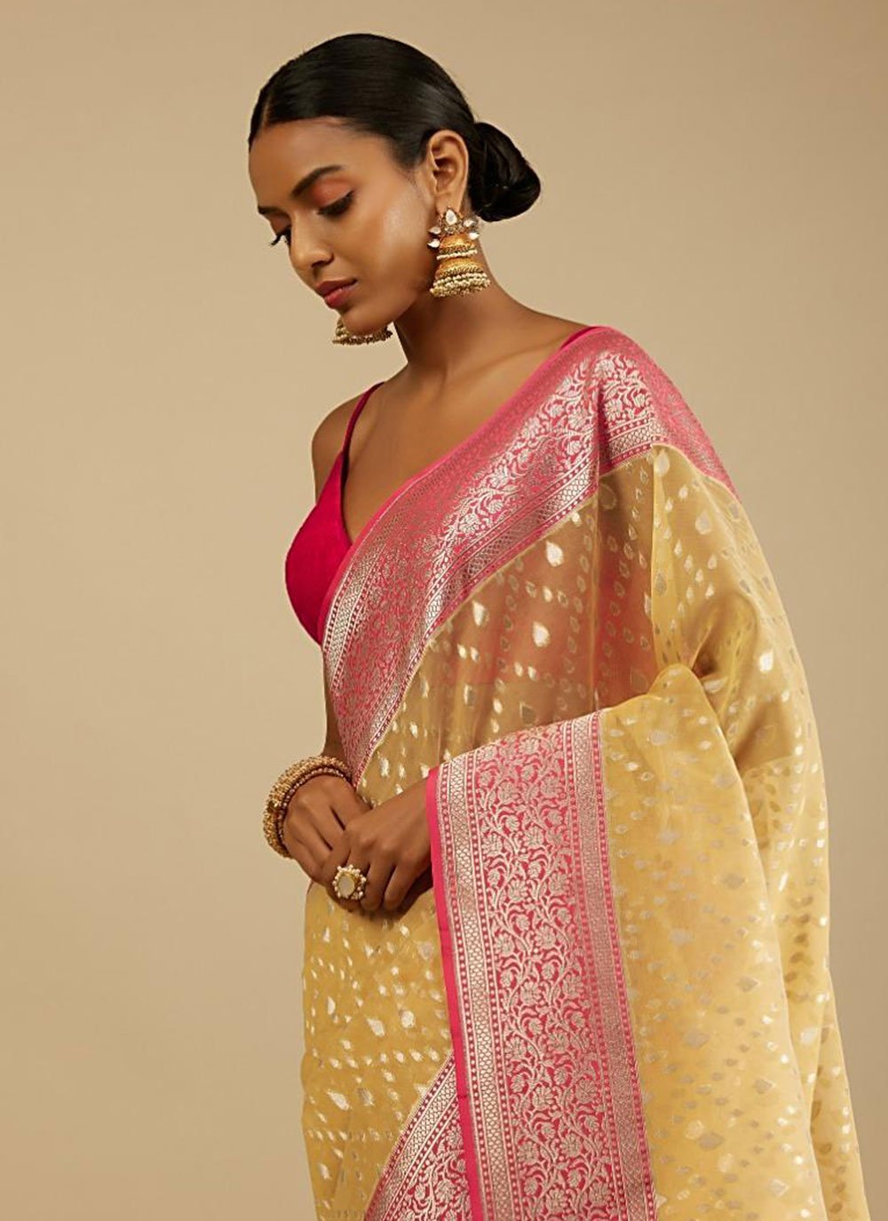 Contemporary Art Banarasi Silk Yellow Woven Saree