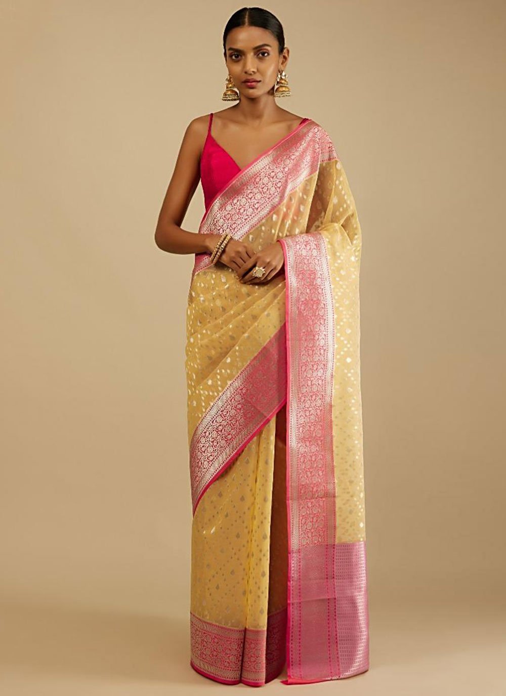 Contemporary Art Banarasi Silk Yellow Woven Saree