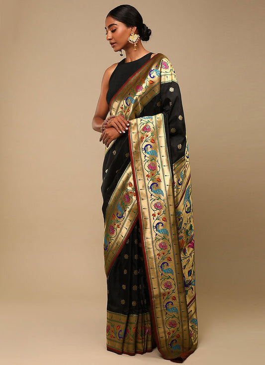 Trendy Saree Art Banarasi Silk Black Woven Saree