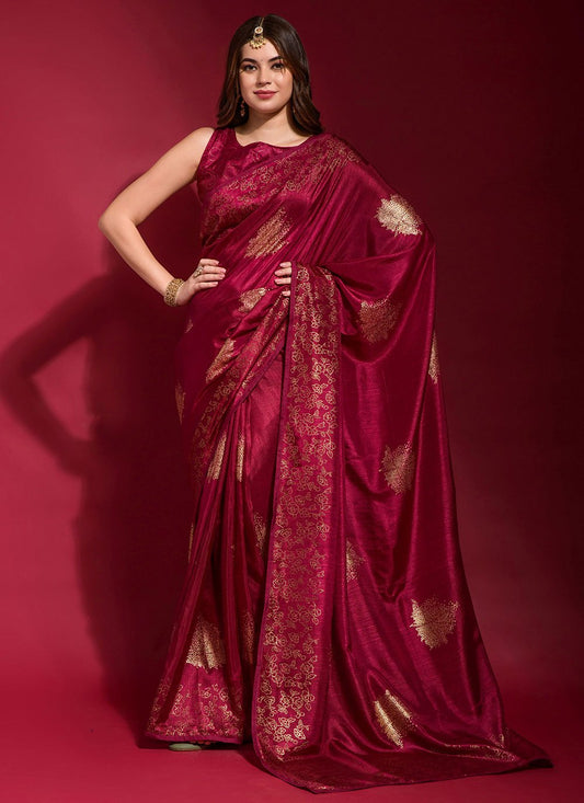 Classic Designer Art Silk Red Foil Print Saree