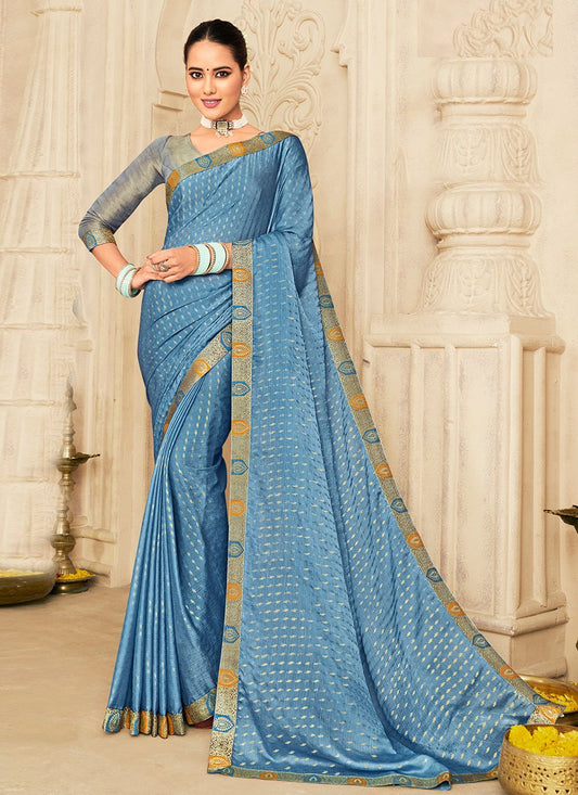 Classic Chiffon Silk Blue Foil Print Saree