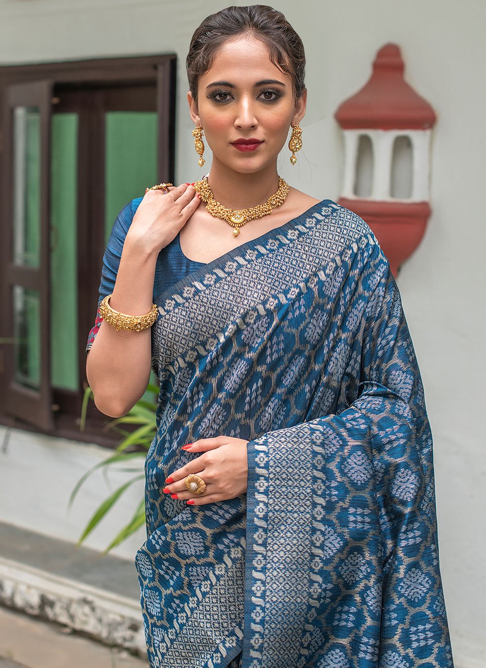 Trendy Saree Tussar Silk Blue Woven Saree