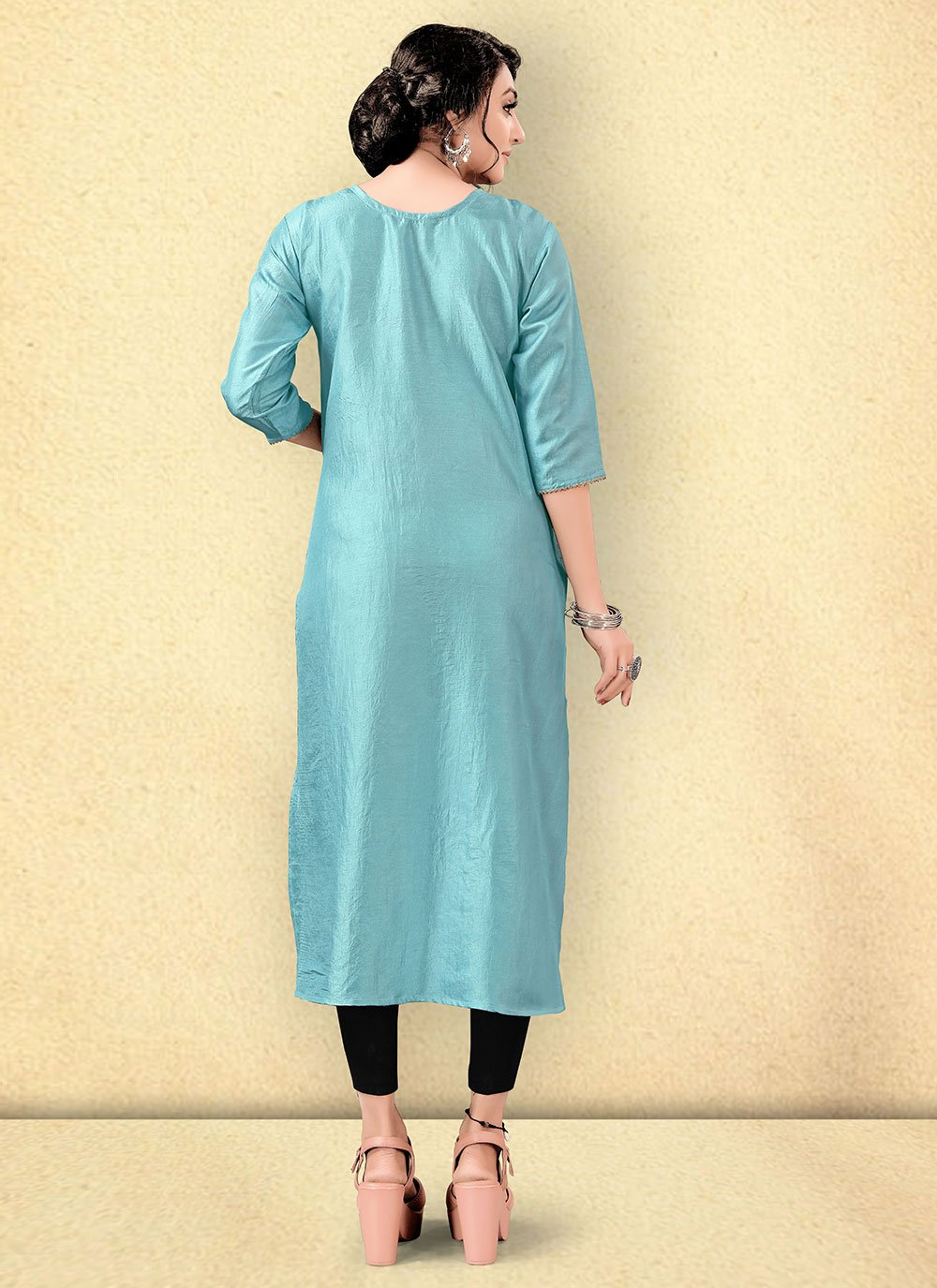 Designer Kurti Silk Blue Woven Kurtis