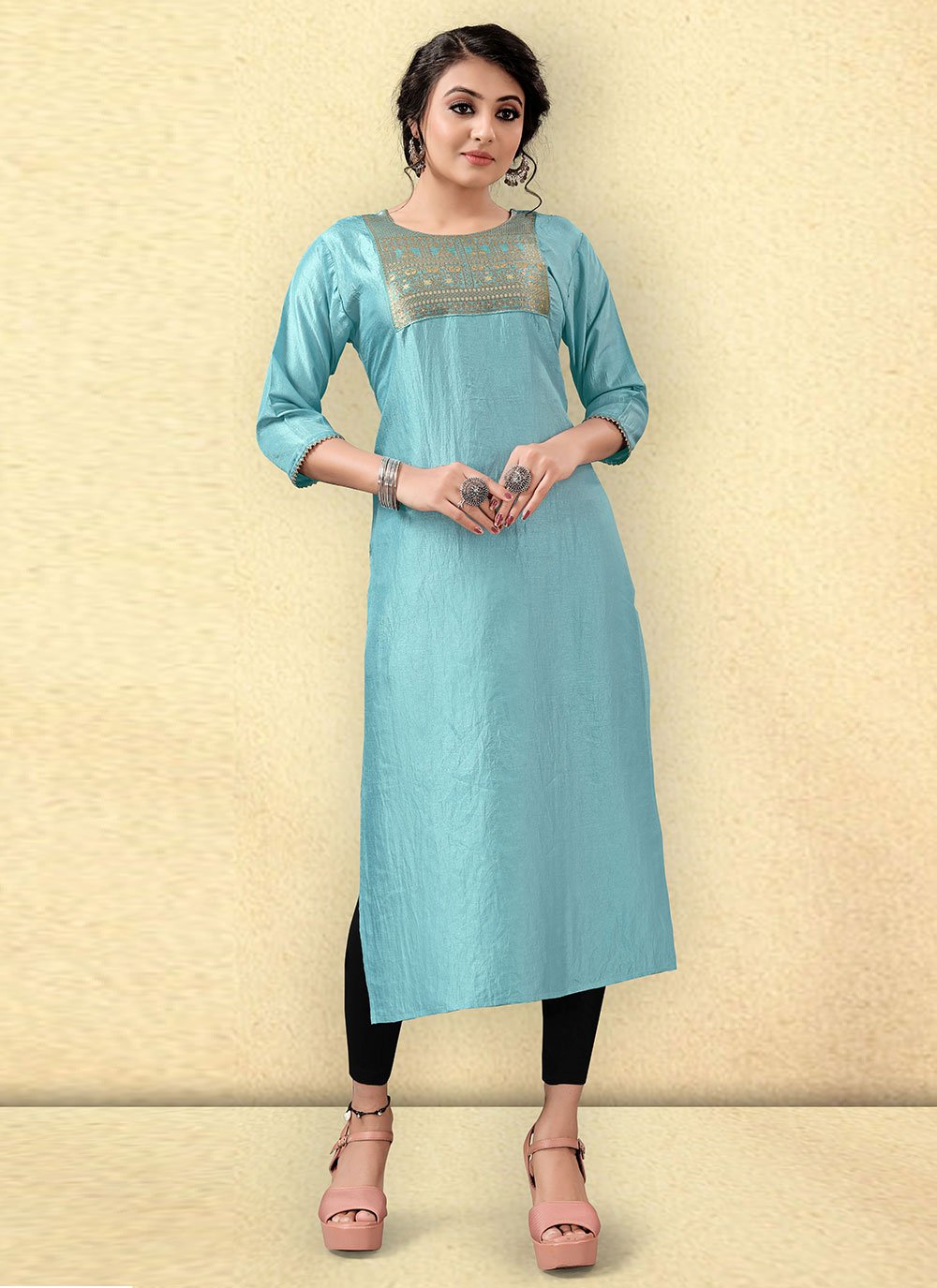 Designer Kurti Silk Blue Woven Kurtis