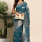 Contemporary Organza Aqua Blue Woven Saree