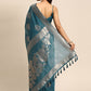 Contemporary Organza Aqua Blue Woven Saree