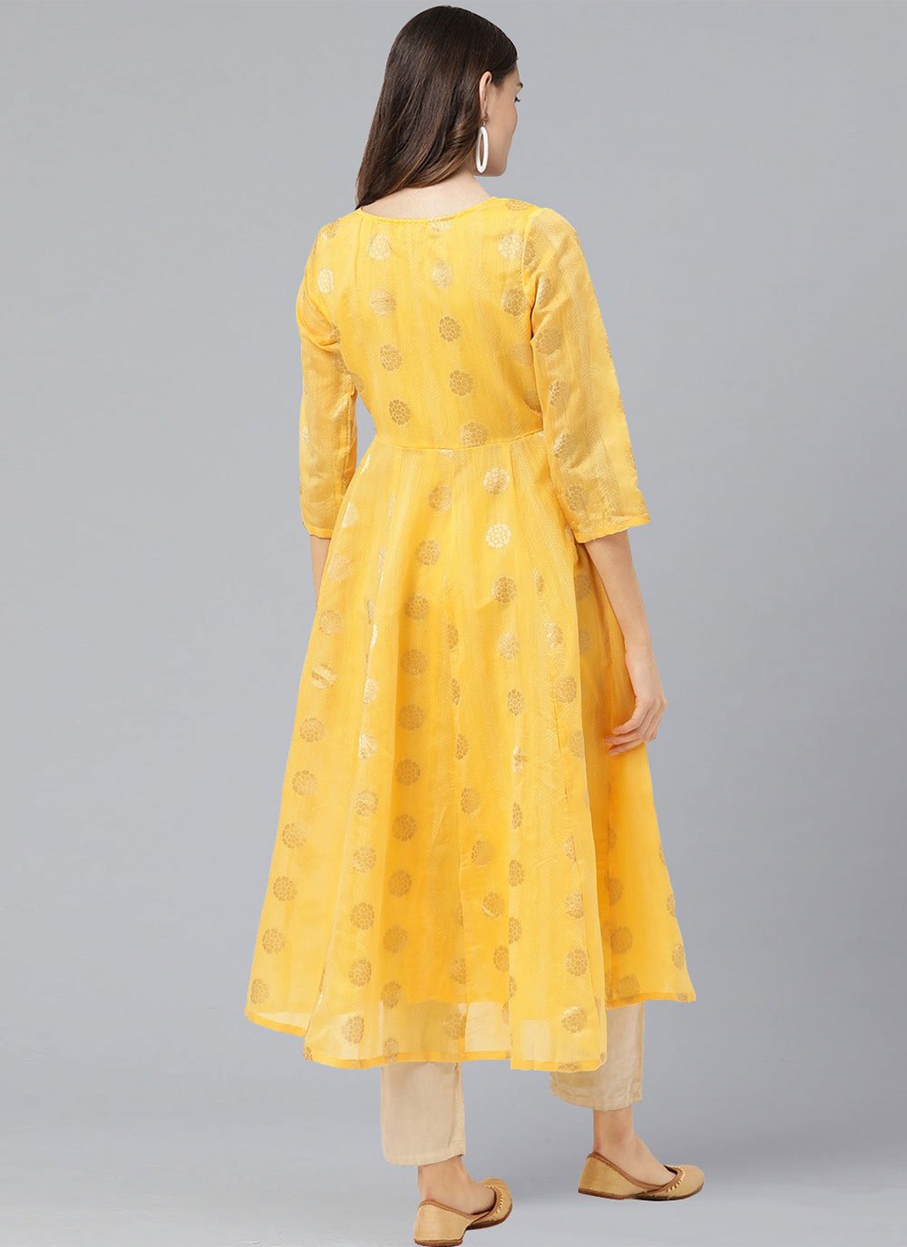 Floor Length Kurti Chanderi Yellow Woven Kurtis