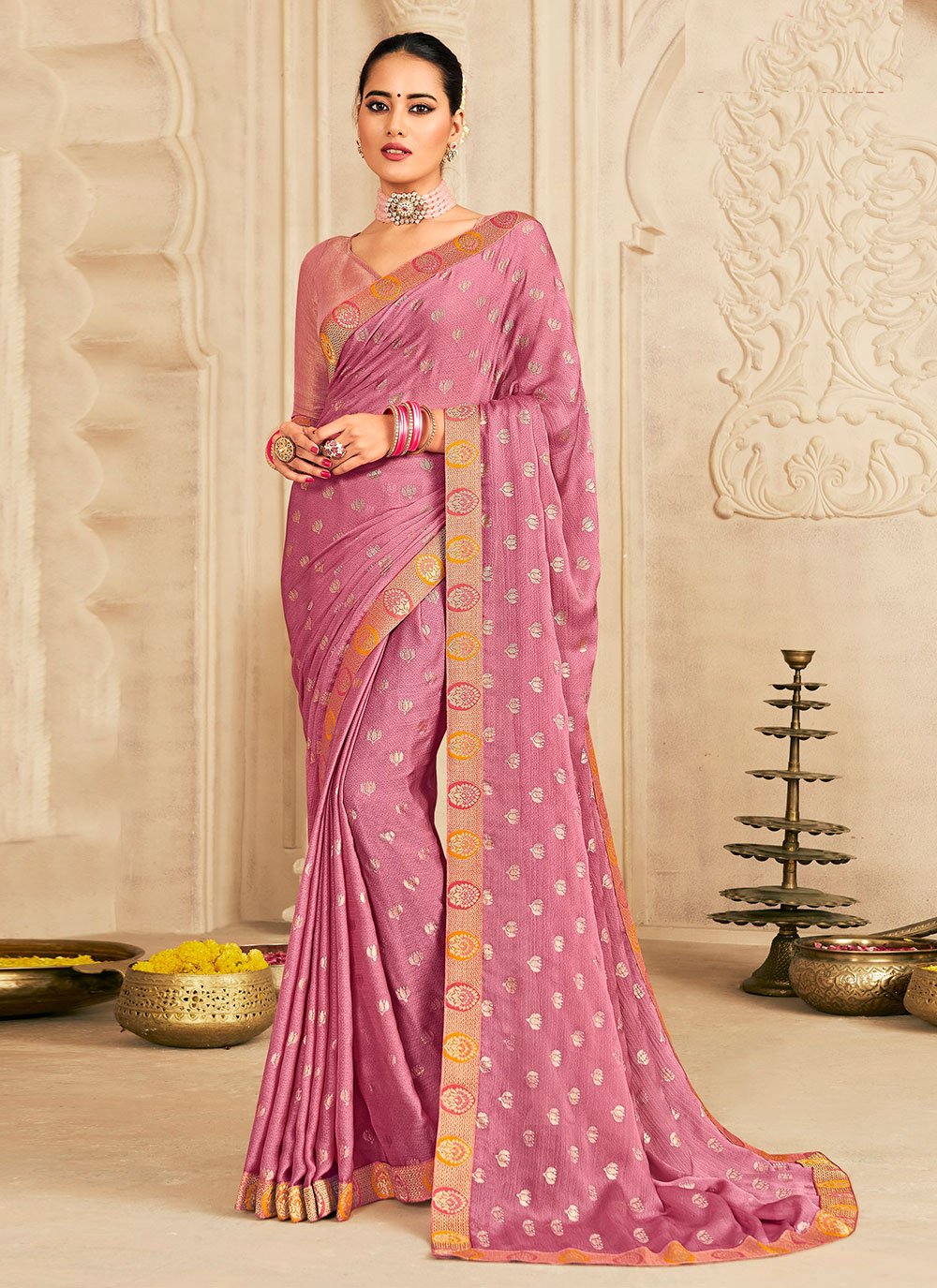 Trendy Saree Chiffon Silk Pink Foil Print Saree