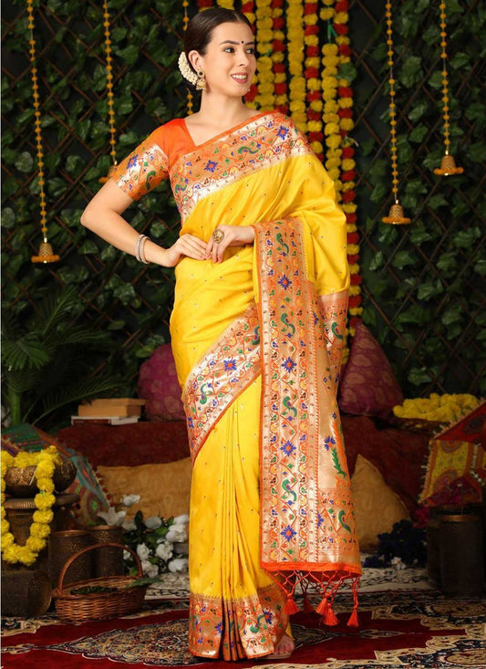 Classic Banarasi Silk Yellow Woven Saree