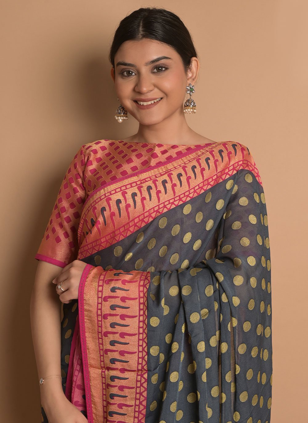 Classic Brasso Grey Woven Saree