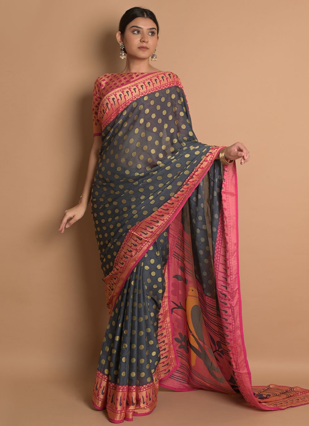 Classic Brasso Grey Woven Saree