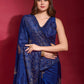 Classic Designer Art Silk Blue Foil Print Saree