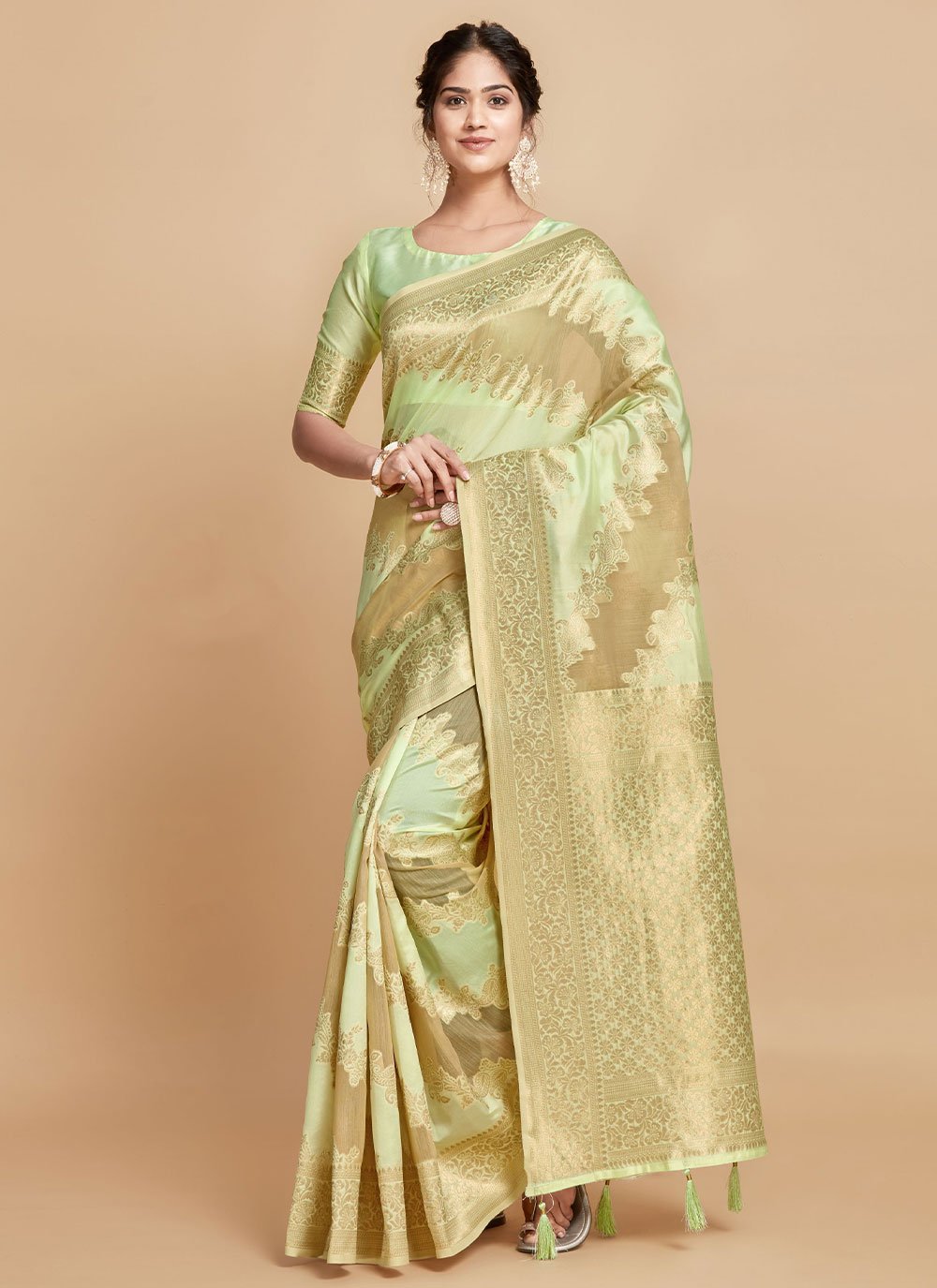 Contemporary Linen Green Woven Saree