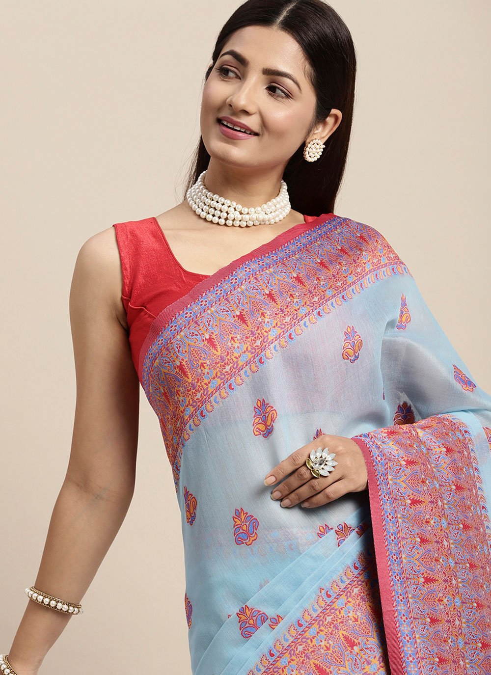 Contemporary Cotton Blue Woven Saree